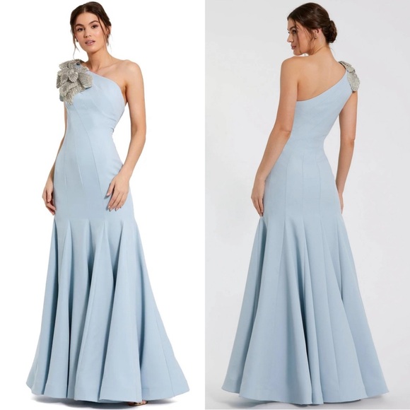 Mac Duggal Dresses & Skirts - Mac Duggal 11810 Crepe One Shoulder Embellished Floral Gown NWT Powder Blue